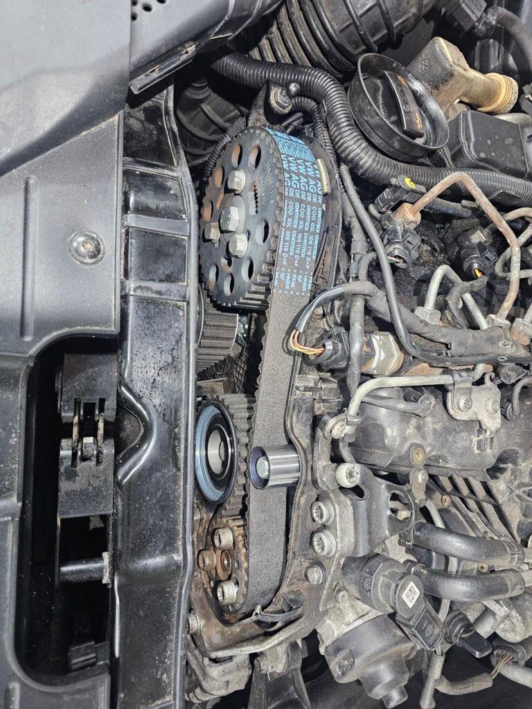 timing belt replacement underway